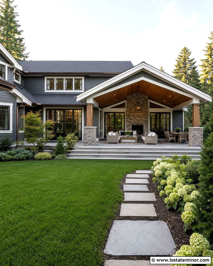 Slate Grey House With Covered Outdoor Room - 30 Slate Grey House Design With Backyard Ideas