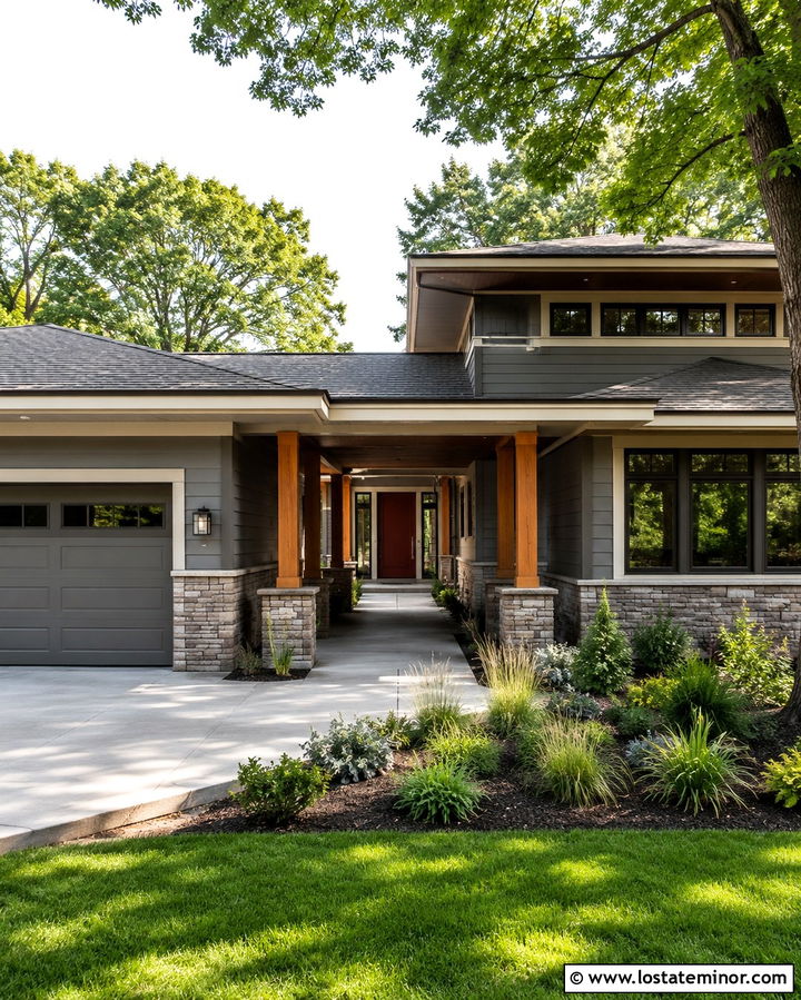 Slate Grey House With Covered Walkway - 30 Slate Grey House Design With Walkway Ideas