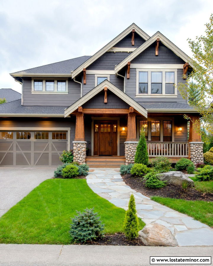 Slate Grey House With Craftsman Mission Lights - 30 Slate Grey House Design With Light Fixtures Ideas