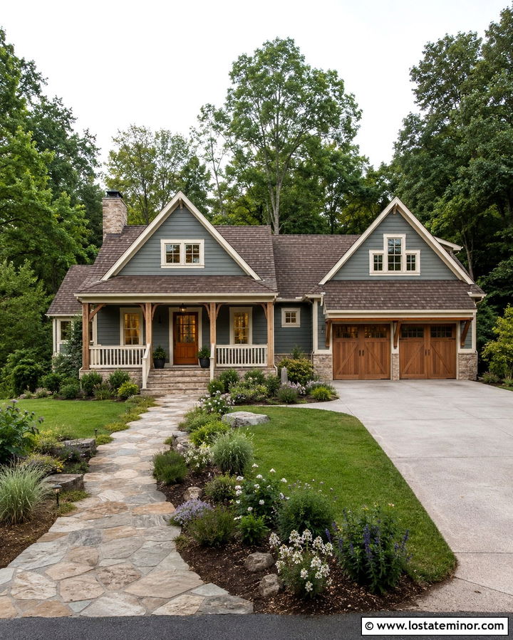 Slate Grey House With Cream And Wood Trim - 30 Slate Grey House Design With Trim Ideas
