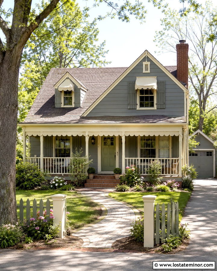 Slate Grey House With Cream Scalloped Awnings - 30 Slate Grey House Design With Awning Ideas
