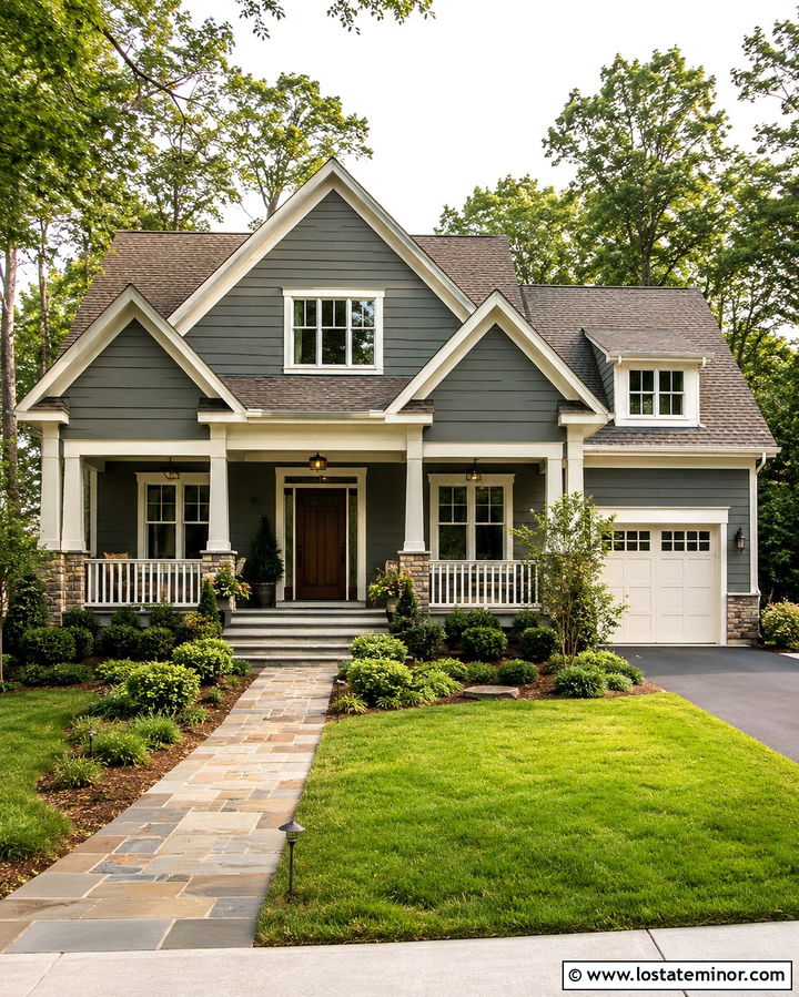 Slate Grey House With Cream Trim And Gables - 30 Slate Grey House Design With Gables Ideas