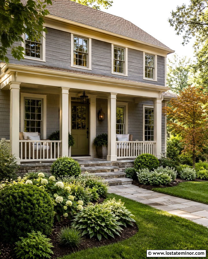 Slate Grey House With Cream Trim And Porch - 30 Slate Grey House Design With Front Porch Ideas