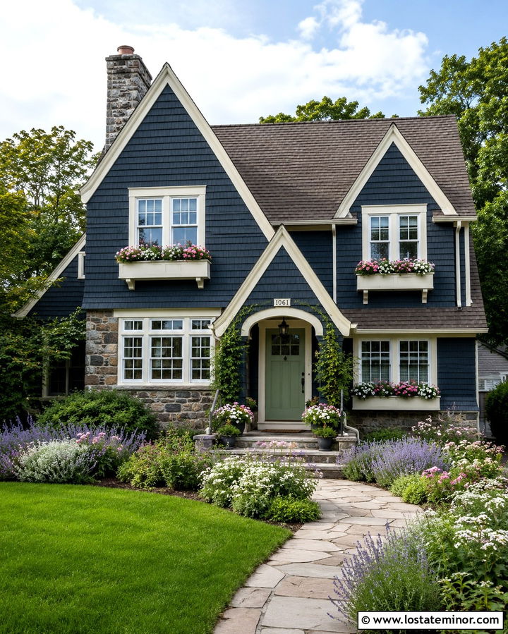 Slate Grey House With Cream Trim And Window Boxes - 30 Slate Grey House Design With Window Boxes Ideas