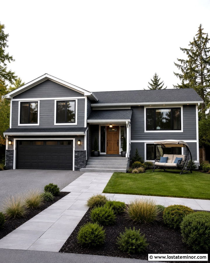 Slate Grey House With Curved Canopy Swing - 30 Slate Grey House Design With Swing Ideas