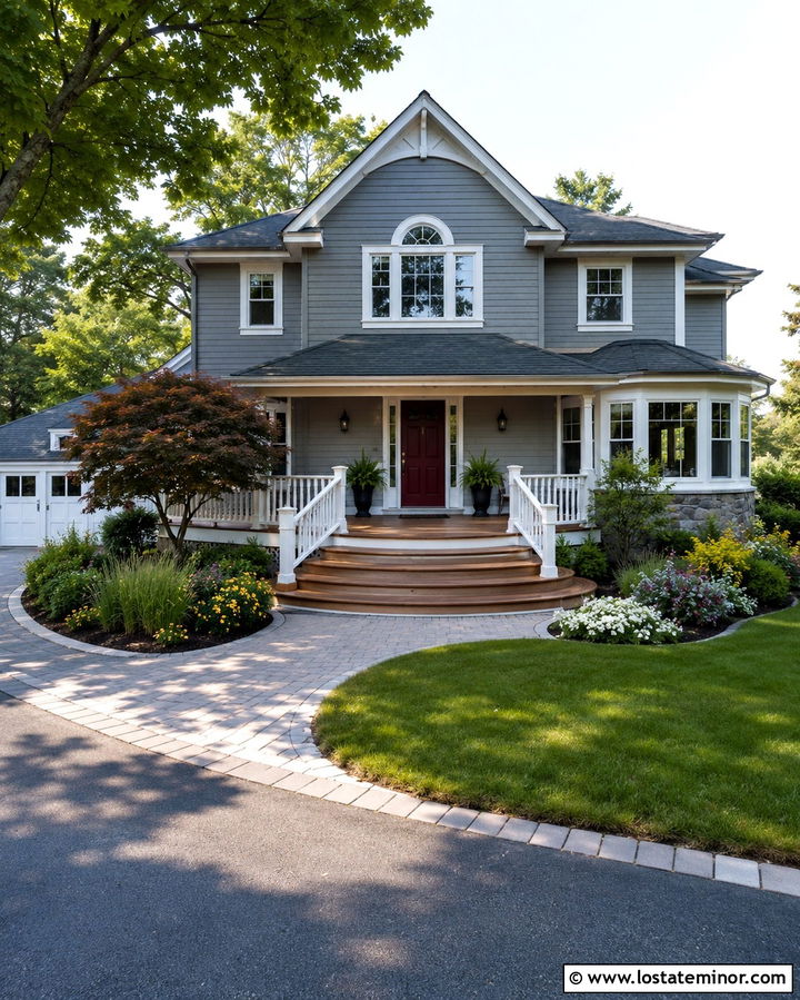 Slate Grey House With Curved Deck - 30 Slate Grey House Design With Deck Ideas