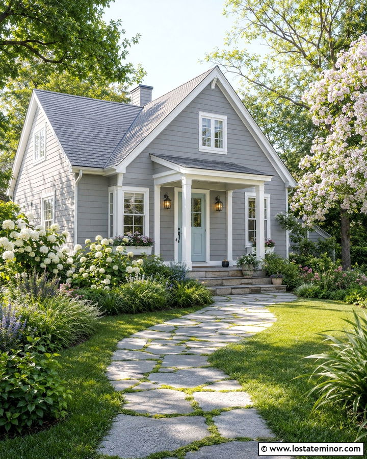 Slate Grey House With Curved Flagstone Walkway - 30 Slate Grey House Design With Walkway Ideas