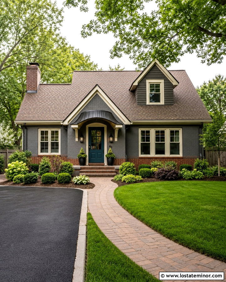 Slate Grey House With Curved Metal Awning - 30 Slate Grey House Design With Awning Ideas