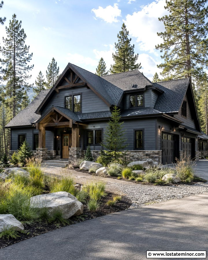 Slate Grey House With Dark Sky Sconces - 30 Slate Grey House Design With Lighting Ideas
