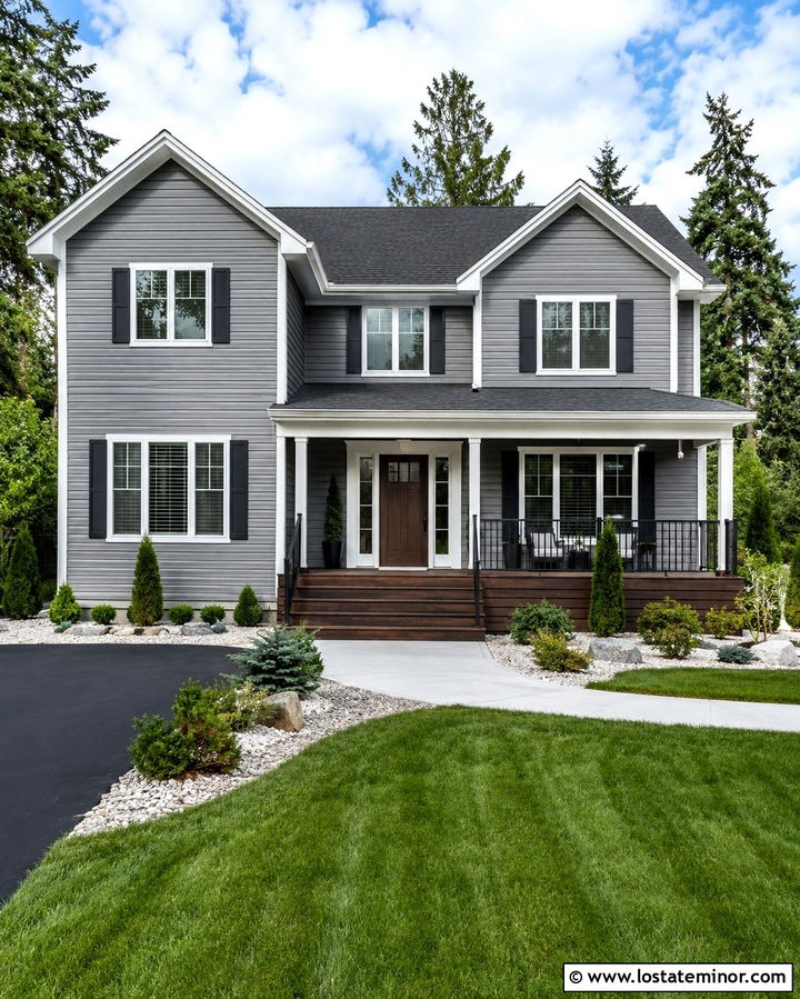 Slate Grey House With Dark Walnut Deck - 30 Slate Grey House Design With Deck Ideas