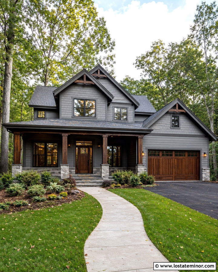 Slate Grey House With Dark Walnut Trim - 30 Slate Grey House Design With Trim Ideas