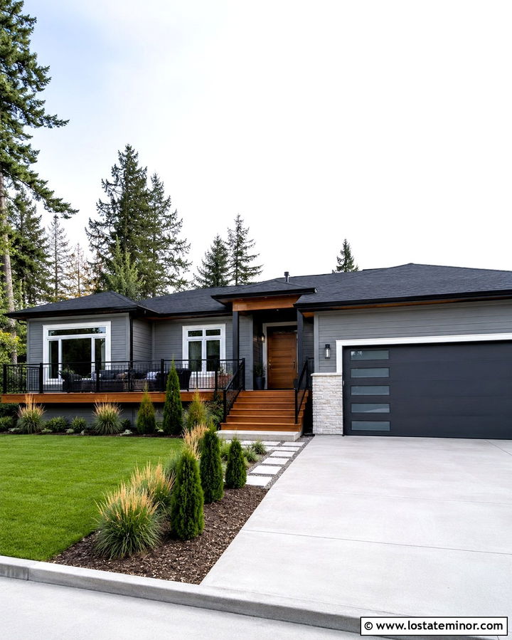 Slate Grey House With Deck And Black Roof - 30 Slate Grey House Design With Deck Ideas