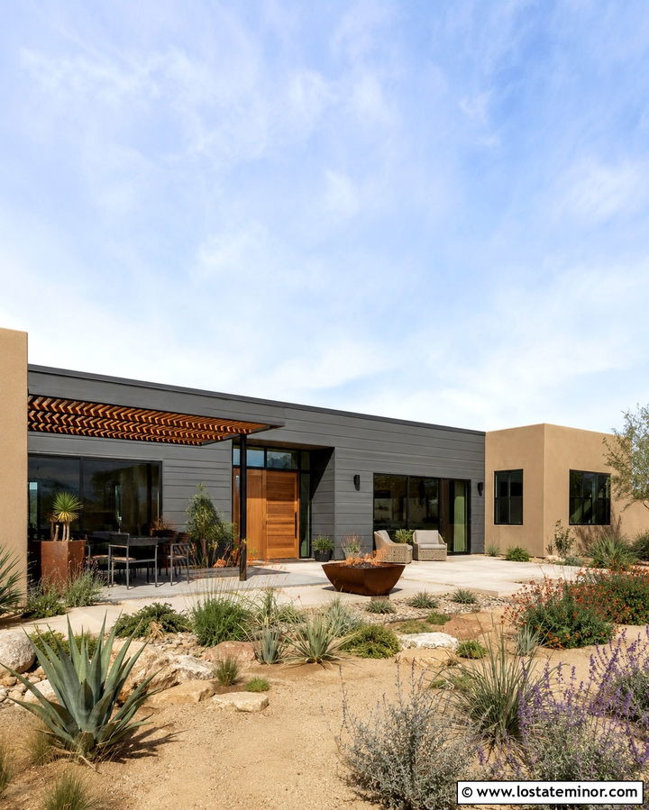 Slate Grey House With Desert Landscaping - 30 Slate Grey House Design With Backyard Ideas