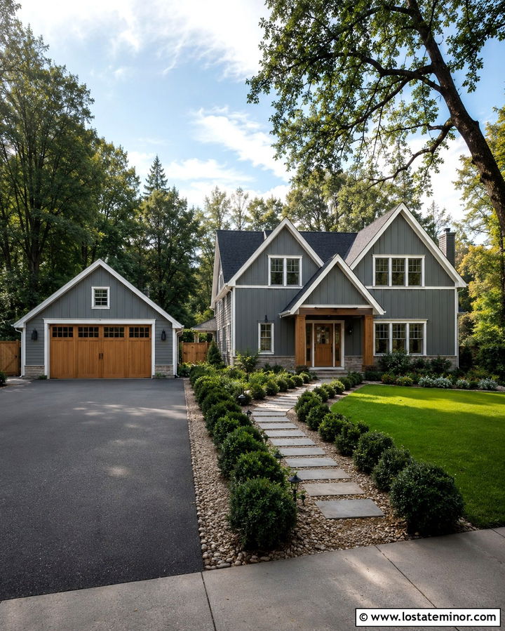 Slate Grey House With Detached Garage - 30 Slate Grey House Design With Garage Door Ideas