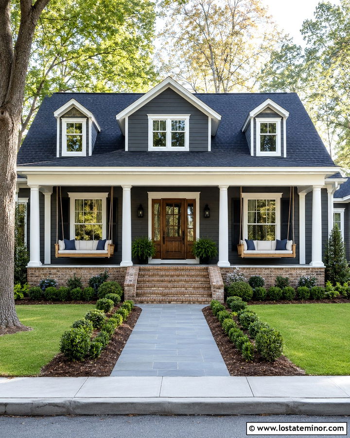 Slate Grey House With Double Porch Swings - 30 Slate Grey House Design With Swing Ideas