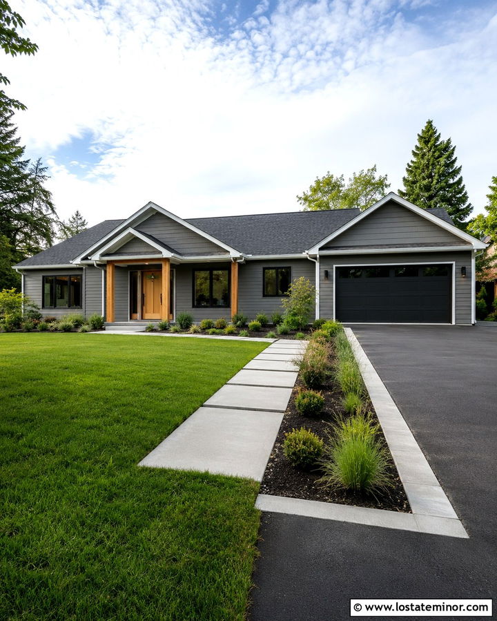 Slate Grey House With Driveway Connected Walkway - 30 Slate Grey House Design With Walkway Ideas