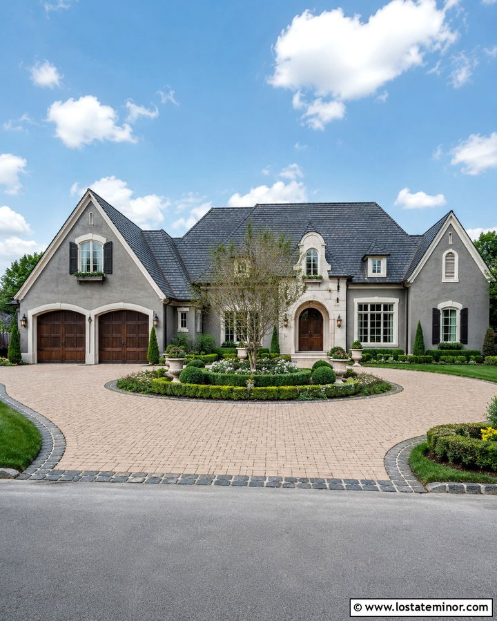 Slate Grey House With Driveway Courtyard - 30 Slate Grey House Design With Driveway Ideas