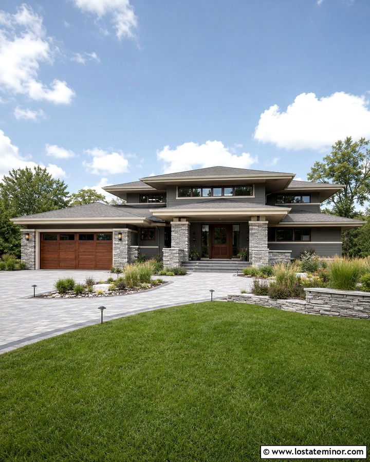 Slate Grey House With Driveway Lighting - 30 Slate Grey House Design With Driveway Ideas