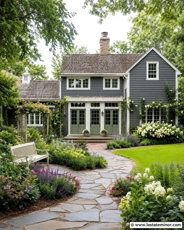 Slate Grey House With English Garden - 30 Slate Grey House Design With Backyard Ideas