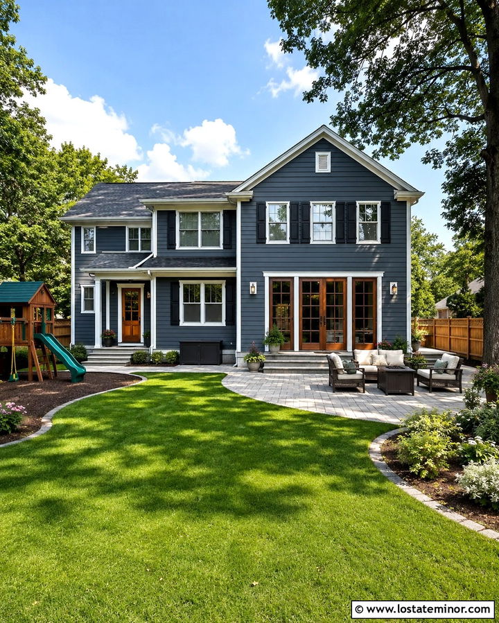 Slate Grey House With Family Play Area - 30 Slate Grey House Design With Backyard Ideas