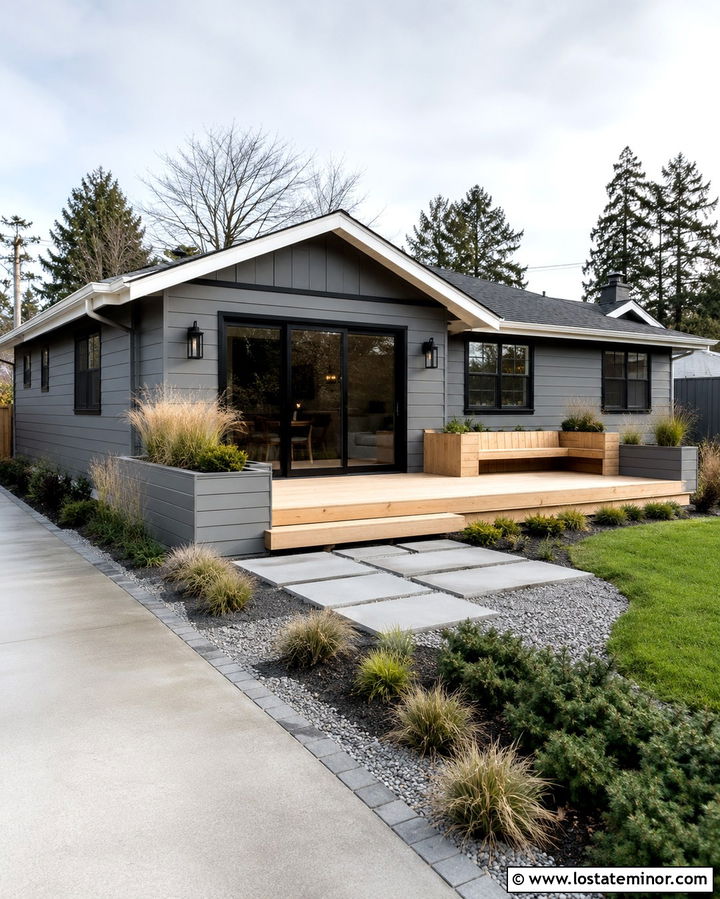 Slate Grey House With Floating Deck - 30 Slate Grey House Design With Deck Ideas