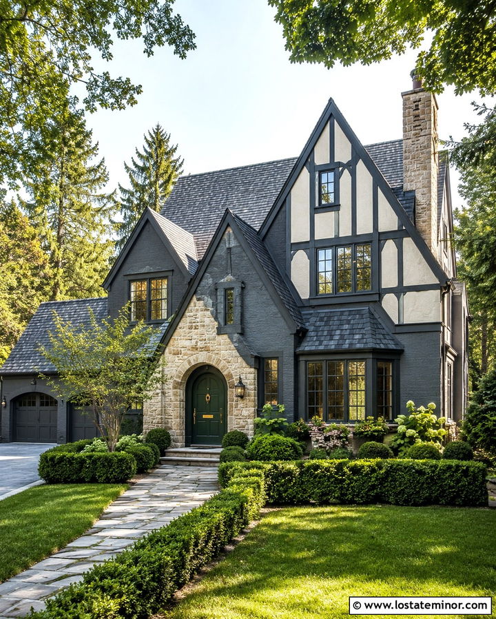 Slate Grey House With Forest Green Front Door - 30 Slate Grey House Design With Entry Door Ideas