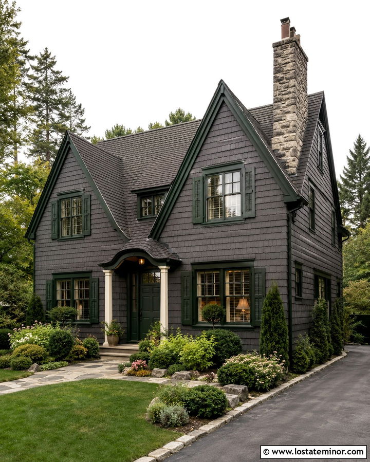 Slate Grey House With Forest Green Trim - 30 Slate Grey House Design With Trim Ideas