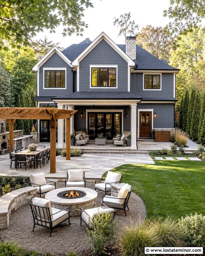 Slate Grey House With Four Season Backyard - 30 Slate Grey House Design With Backyard Ideas