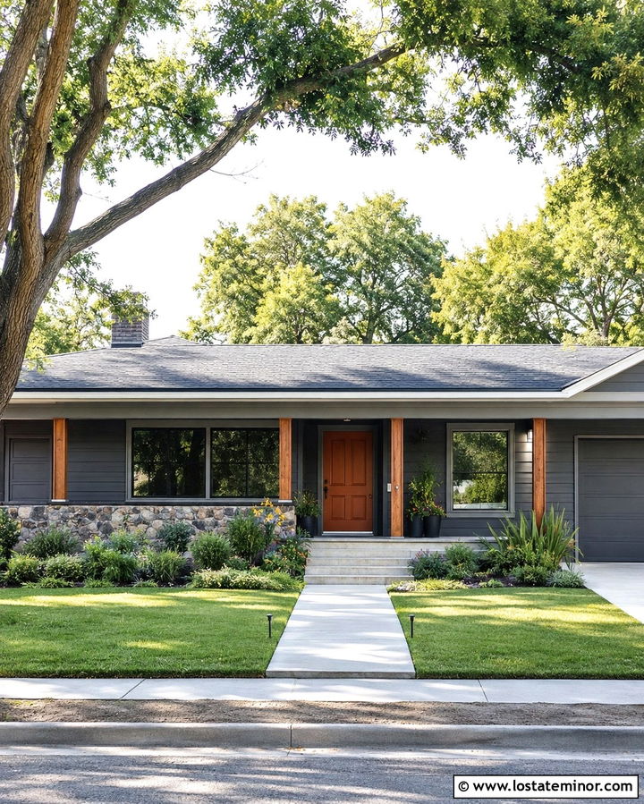 Slate Grey House With Front Porch Awning - 30 Slate Grey House Design With Awning Ideas