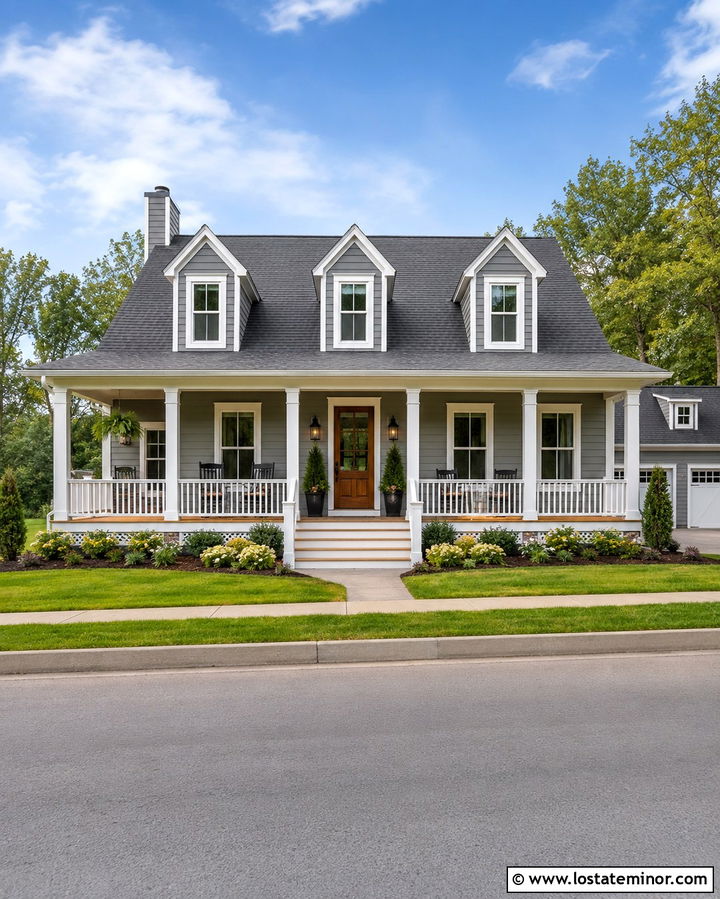 Slate Grey House With Full Front Porch - 30 Slate Grey House Design With Dormers Ideas