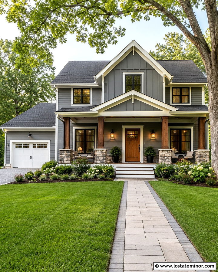 Slate Grey House With Gable Porch - 30 Slate Grey House Design With Gables Ideas