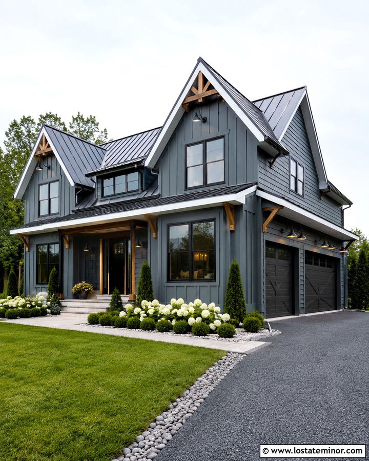 Slate Grey House With Gable Spotlights - 30 Slate Grey House Design With Lighting Ideas