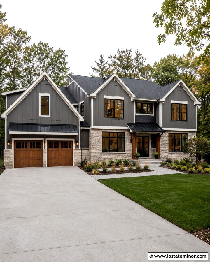 Slate Grey House With Garage Awning - 30 Slate Grey House Design With Awning Ideas