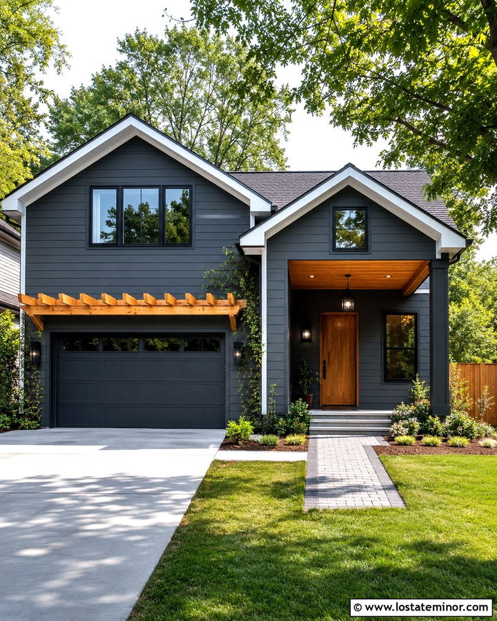 Slate Grey House With Garage Pergola - 30 Slate Grey House Design With Pergola Ideas