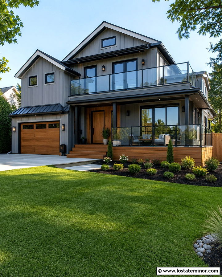 Slate Grey House With Glass Deck Railings - 30 Slate Grey House Design With Railings Ideas