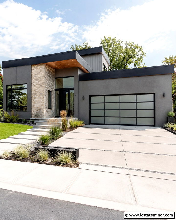 Slate Grey House With Glass Garage Door - 30 Slate Grey House Design With Garage Door Ideas