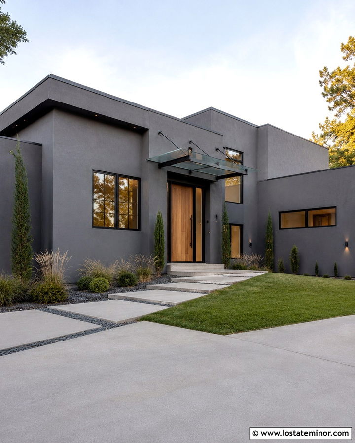 Slate Grey House With Glass Portico - 30 Slate Grey House Design With Portico Ideas