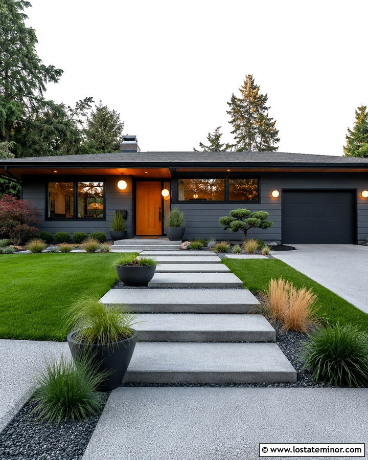 Slate Grey House With Globe Porch Lights - 30 Slate Grey House Design With Lighting Ideas