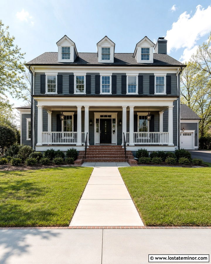 Slate Grey House With Glossy White Porch Ceiling - 30 Slate Grey House Design With Porch Ceiling Ideas