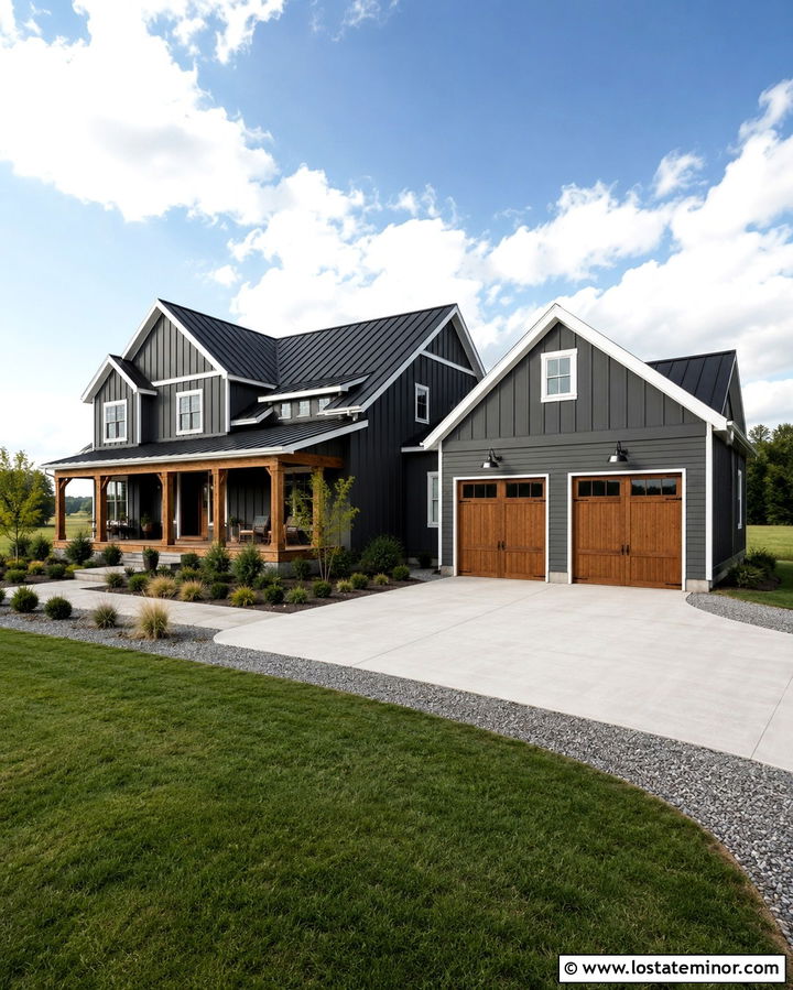 Slate Grey House With Gooseneck Barn Lights - 30 Slate Grey House Design With Lighting Ideas