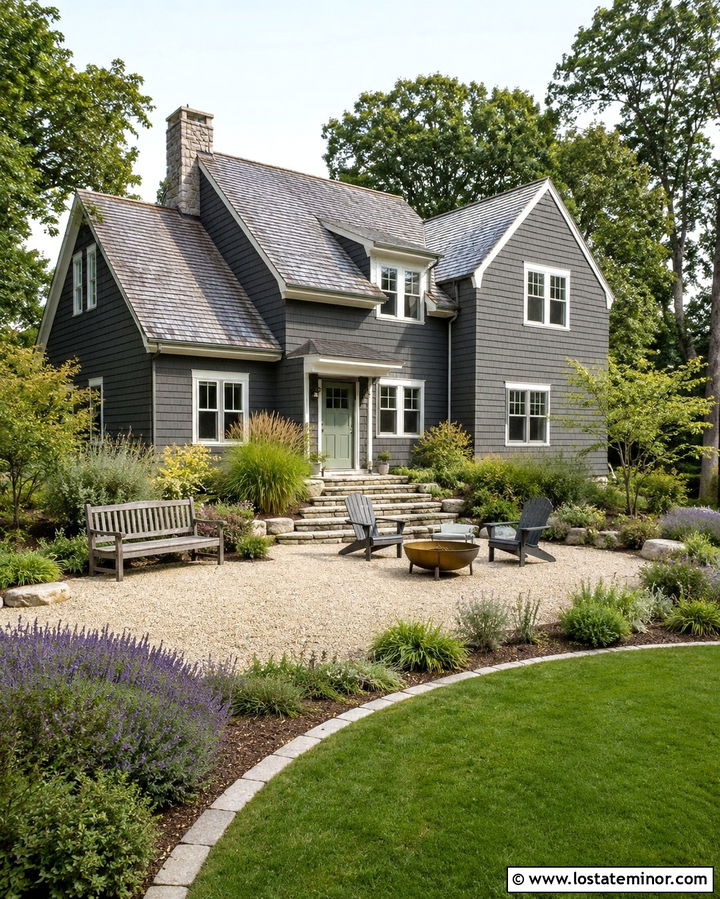 Slate Grey House With Gravel Courtyard - 30 Slate Grey House Design With Backyard Ideas