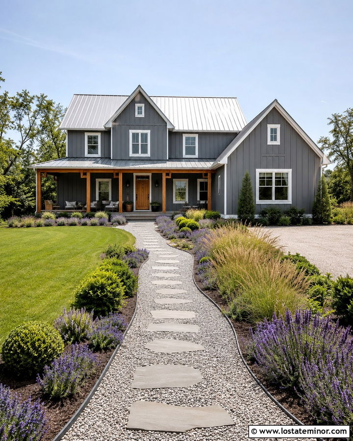 Slate Grey House With Gravel Walkway - 30 Slate Grey House Design With Walkway Ideas