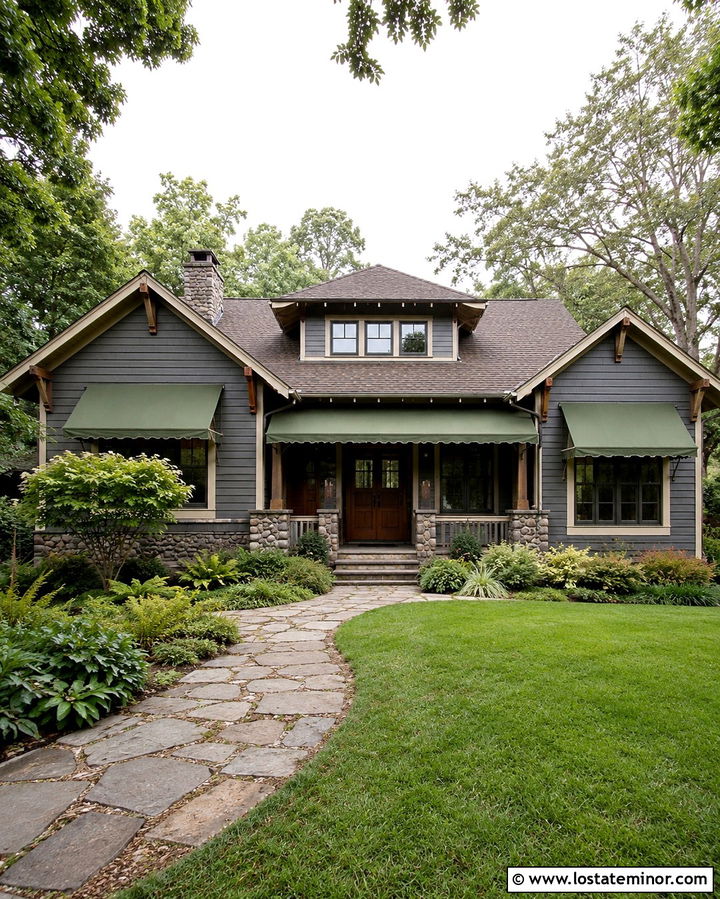 Slate Grey House With Green Canvas Awning - 30 Slate Grey House Design With Awning Ideas