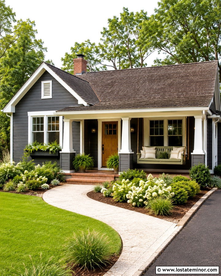 Slate Grey House With Green Porch Swing - 30 Slate Grey House Design With Swing Ideas