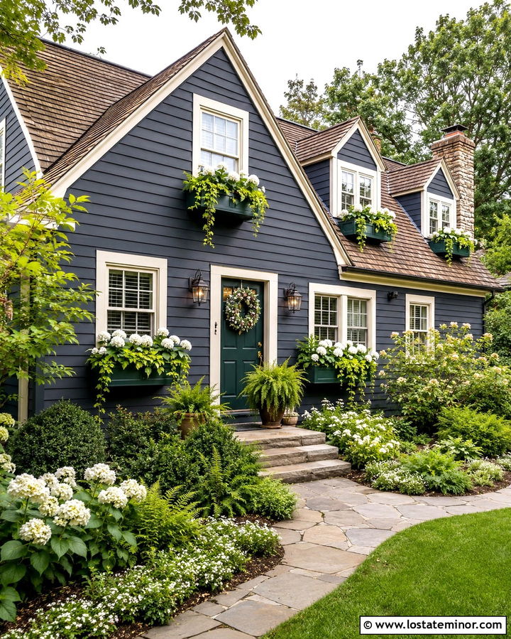 Slate Grey House With Green Window Boxes - 30 Slate Grey House Design With Window Boxes Ideas