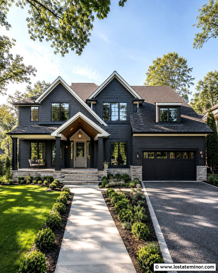 Slate Grey House With Greige Front Door - 30 Slate Grey House Design With Entry Door Ideas