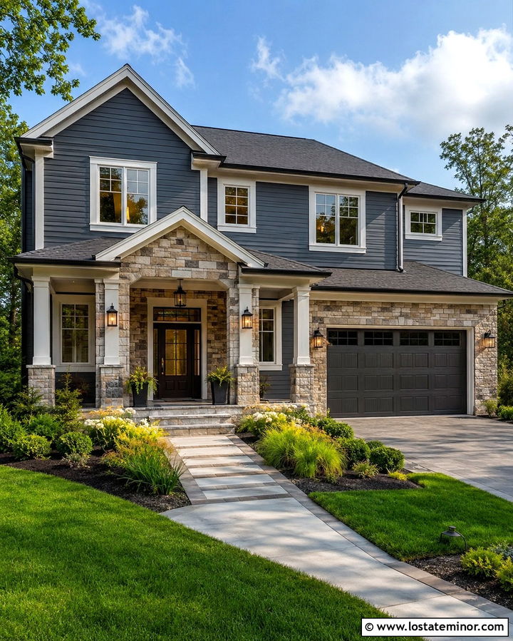 Slate Grey House With Greige Porch Ceiling - 30 Slate Grey House Design With Porch Ceiling Ideas