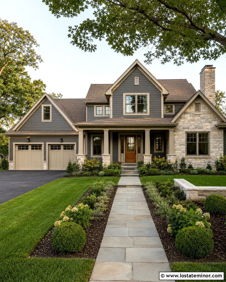 Slate Grey House With Greige Trim - 30 Slate Grey House Design With Trim Ideas