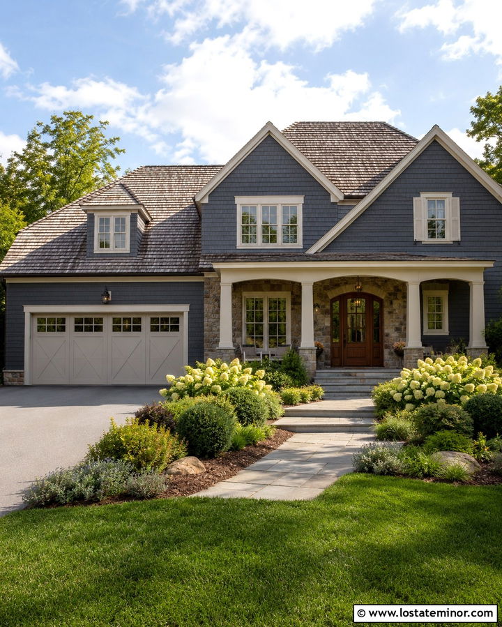 Slate Grey House With Greige Trim - 30 Slate Grey House Design With Accents Ideas