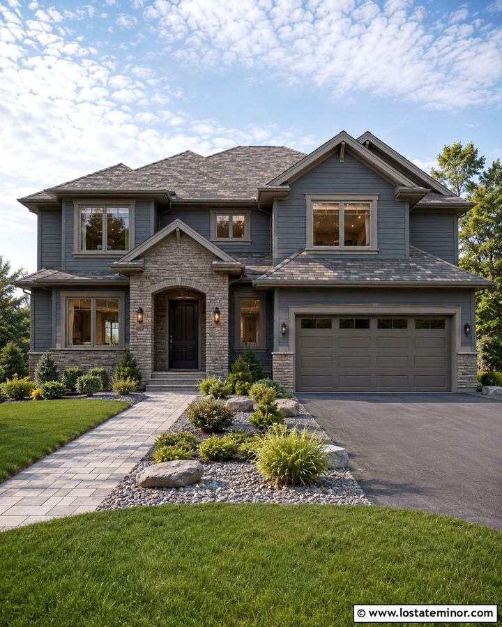 Slate Grey House With Greige Window Frames - 30 Slate Grey House Design With Window Frames Ideas